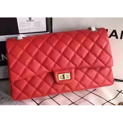 Borsa classica con patta Chanel in pelle rossa originale CHA8575 oro