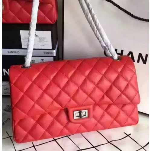 Borsa classica con patta Chanel in pelle rossa originale CHA8575 argento