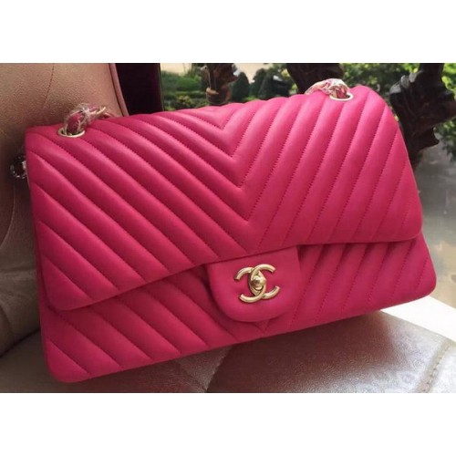 Chanel Classic Flap Bag Rose pelle di pecora Chevron Quilting A1113 oro