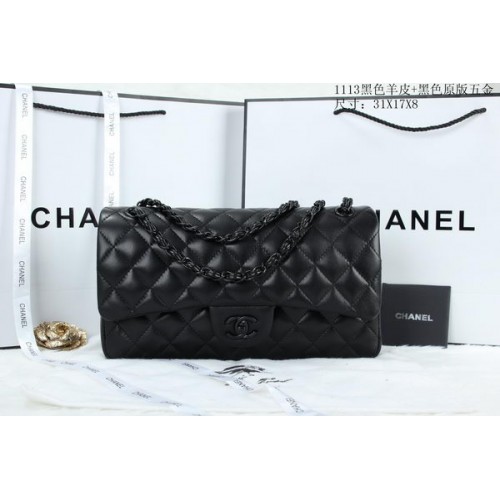 Borsa classica con patta Chanel Pelle di montone A1113 nera