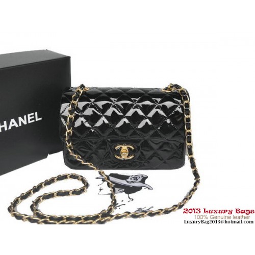 Chanel Classic Flap Borse in pelle verniciata nera originale A1116 oro