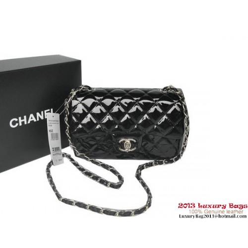 Borse Chanel Classic Flap Nero Pelle Verniciata Originale A1116 Argento