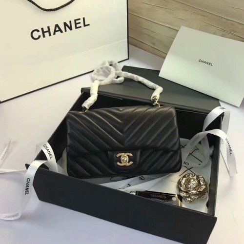 Borse Chanel Classic Flap Pelle di montone originale nera 1116 oro
