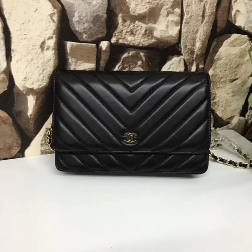 Borse Chanel Classic Flap Pelle di montone originale nera 33815 Glod