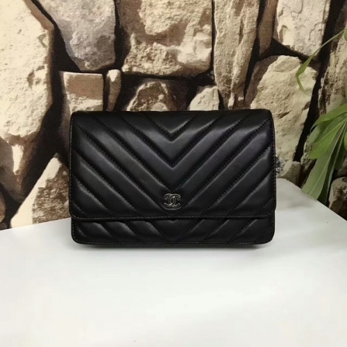 Borse Chanel Classic Flap Pelle di montone originale nera 33815 Argento