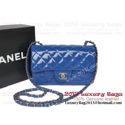 Borse Chanel Classic Flap blu pelle verniciata originale A1116 argento