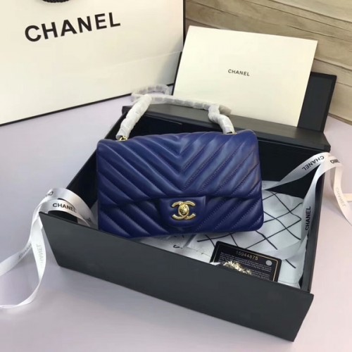Borse Chanel Classic Flap Pelle di montone originale blu 1116 oro
