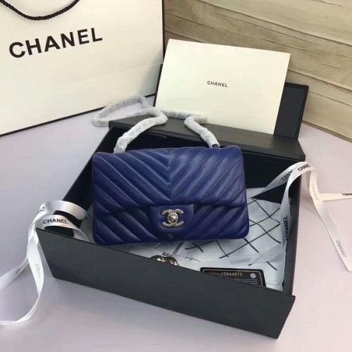 Borse Chanel Classic Flap Pelle di montone originale blu 1116 argento