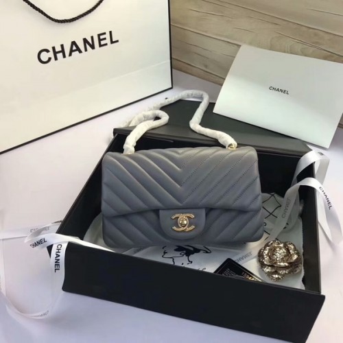 Borse Chanel Classic Flap Pelle di montone originale grigia 1116 oro