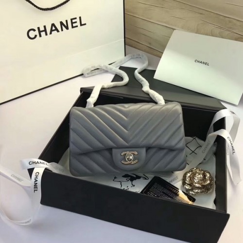 Borse Chanel Classic Flap Pelle di montone originale grigia 1116 Argento