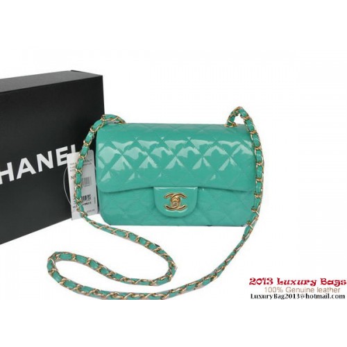 Chanel Classic Flap Borse Verde Chiaro Pelle Verniciata Originale A1116 Oro