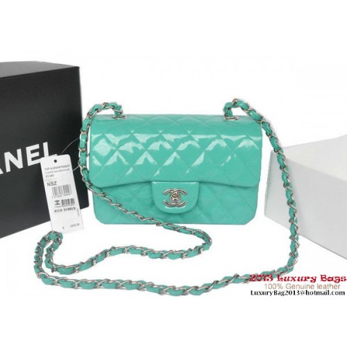 Borse Chanel Classic Flap Verde Chiaro Pelle Verniciata Originale A1116 Argento