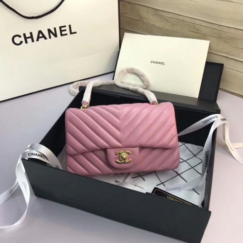Borse Chanel Classic Flap Pelle di montone originale rosa chiaro 1116 oro