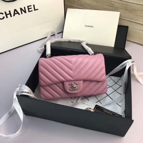 Borse Chanel Classic Flap Pelle di montone originale rosa chiaro 1116 argento
