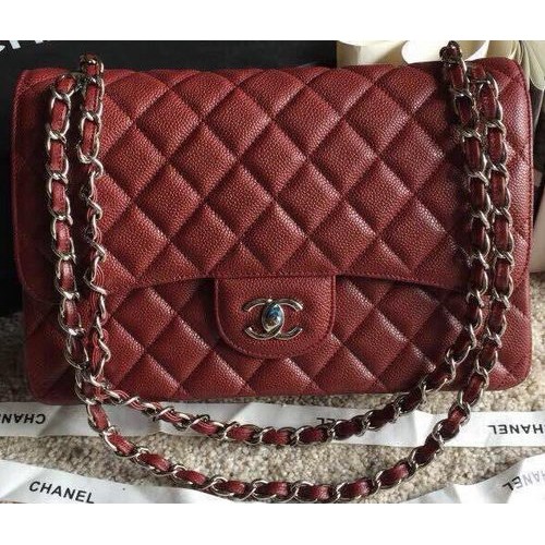 Borse Chanel Classic Flap Original Caviar Leather A1113 Borgogna