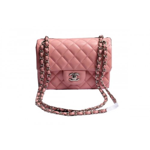 Borse Chanel Classic Flap rosa pelle di montone originale A1116 argento