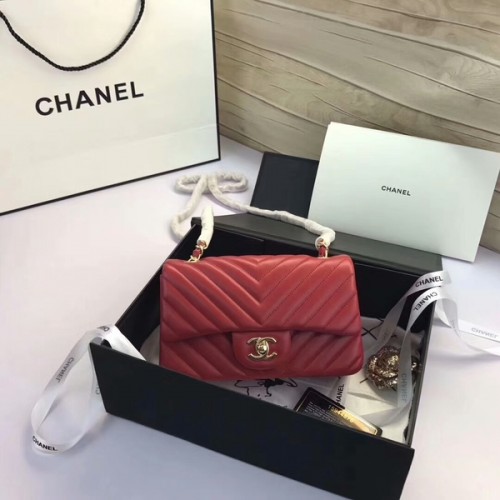 Borse Chanel Classic Flap Pelle di montone originale rossa 1116 oro