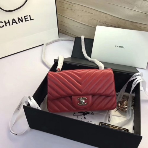 Borse Chanel Classic Flap Pelle di montone originale rossa 1116 Argento