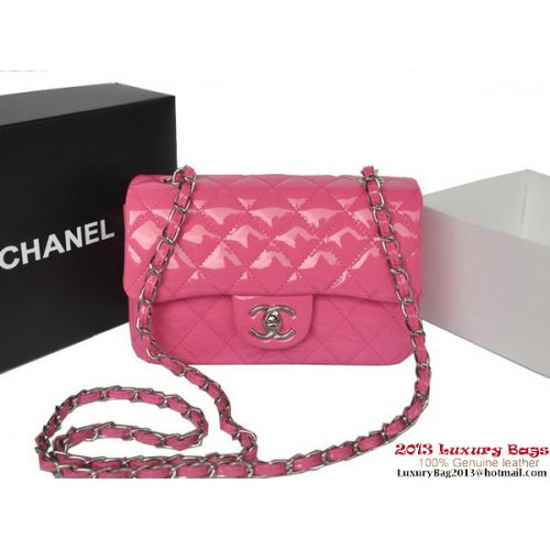 Borse Chanel Classic Flap Rose Pelle Verniciata Originale A1116 Argento