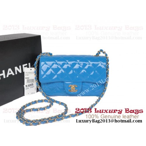 Borse Chanel Classic Flap SkyBlue pelle verniciata originale A1116 oro