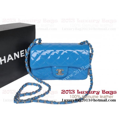 Borse Chanel Classic Flap SkyBlue pelle verniciata originale A1116 argento