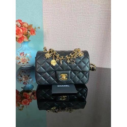 Chanel Borsa a tracolla classica con patta originale in pelle di montone AS2326 nera