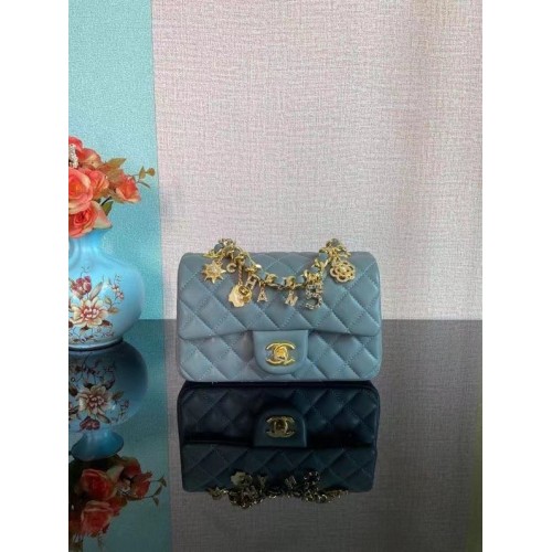 Chanel Borsa a tracolla classica con patta originale in pelle di montone AS2326 blu
