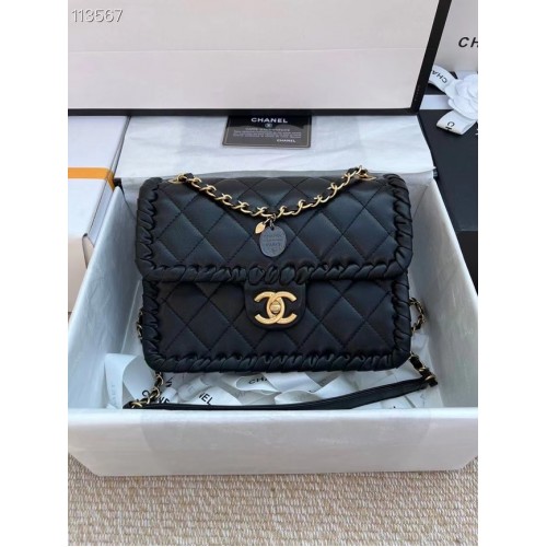 Borsa a tracolla classica con patta Chanel Pelle di montone originale AS6075 nera