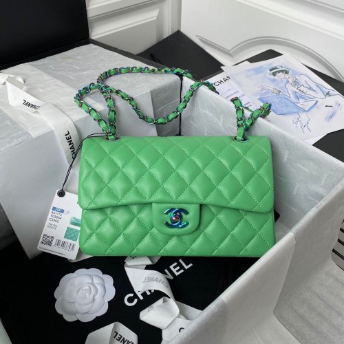 Borsa a tracolla classica con patta Chanel Pelle di montone originale Colori Fibbia media A01113 Verde e blu