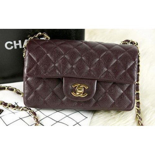 Chanel Mini borsa classica con patta Borgogna Originale Modello Cannage CHA1280 Oro