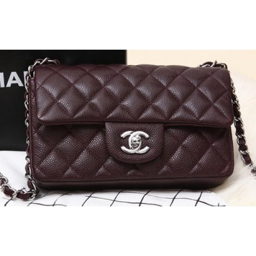 Borsa Chanel Classic Flap mini Borgogna Original Cannage Pattern CHA1280 Argento