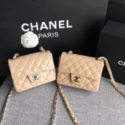 Mini borsa Chanel Classic Flap in pelle originale A1115 albicocca