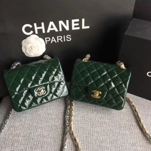 Mini borsa Chanel Classic Flap in pelle originale A1115 verde