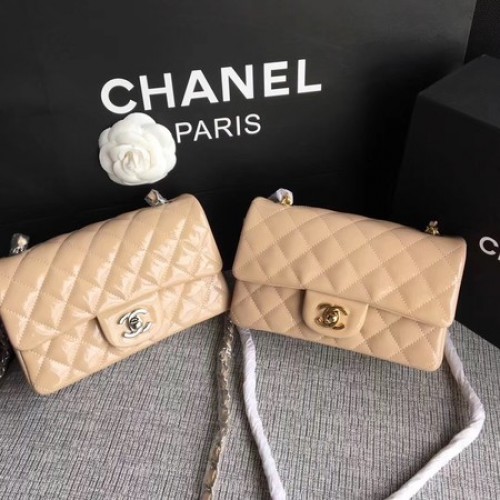 Mini borsa Chanel Classic Flap in pelle originale A1117 Albicocca