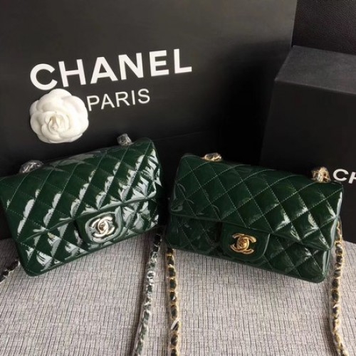 Borsa mini Chanel Classic Flap in pelle originale A1117 verde