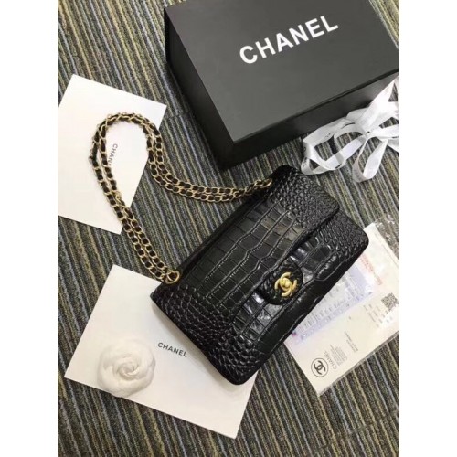 Borsa Chanel Classic Original Alligator Gold-Tone Metal A01112 nera