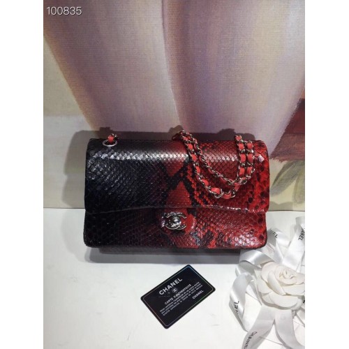 Borsa Chanel Classic in pelle di pitone A01112 nera e rossa