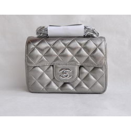 Borsa Chanel classica con patta trapuntata in pelle di agnello grigio ferro argento 1115