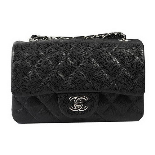 Borsa con patta Chanel Classic MINI Modello Cannage nero CF1119 Argento