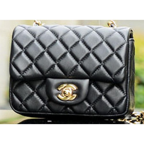 Borsa con patta Chanel Classic MINI Pelle di pecora nera A37585 Oro