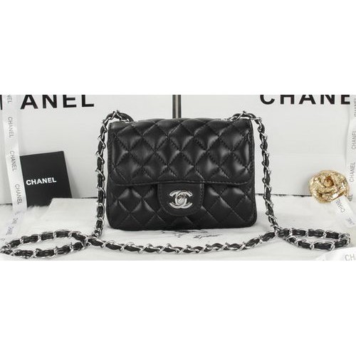 Borsa con patta Chanel Classic MINI Pelle di montone nera A1115 Argento