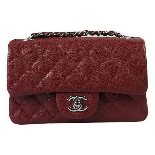 Chanel Classic MINI Borsa con patta Borgogna Modello Cannage CF1119 Argento