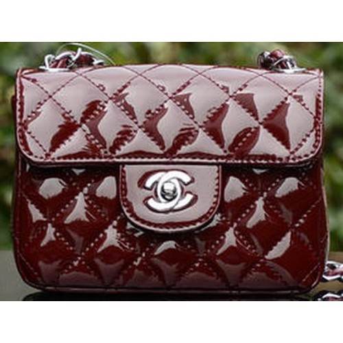 Chanel Classic MINI Flap Bag Royal Patent Leather A1115 Argento