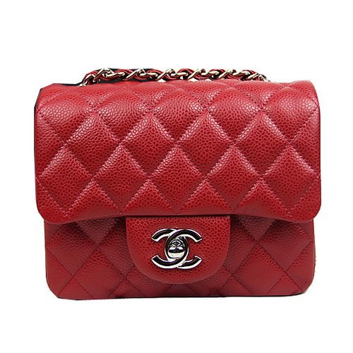 Chanel Classic MINI Flap Bag CF1115 Rosso Cannage Modello Argento