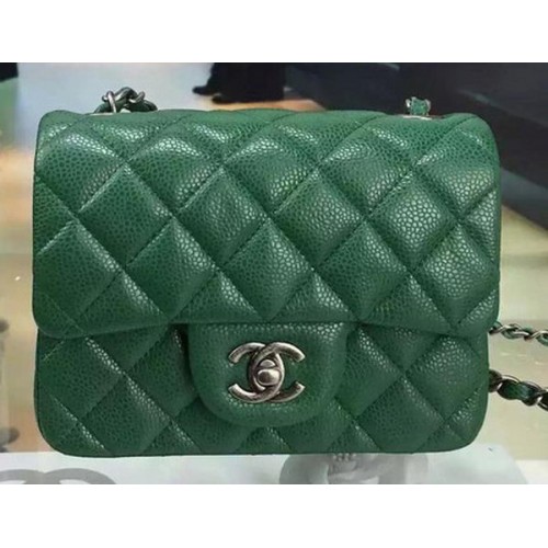 Borsa con patta Chanel Classic MINI Cannage Pattern in pelle A8171 verde