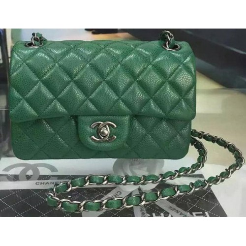 Borsa con patta Chanel Classic MINI Cannage Pattern in pelle A8500 verde
