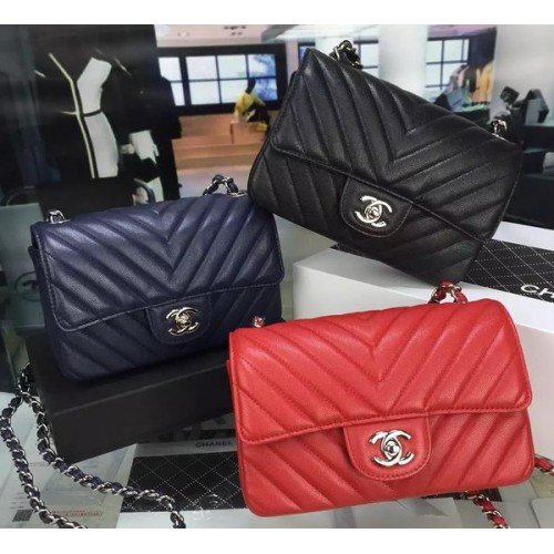 Chanel Classic MINI Flap Bag Chevron Caviar Leather V8500