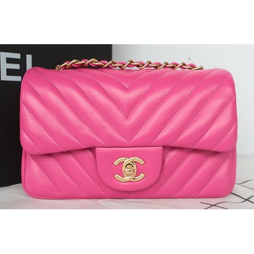 Chanel Classic MINI Borsa con patta Chevron Pelle di montone A1119 Rosa