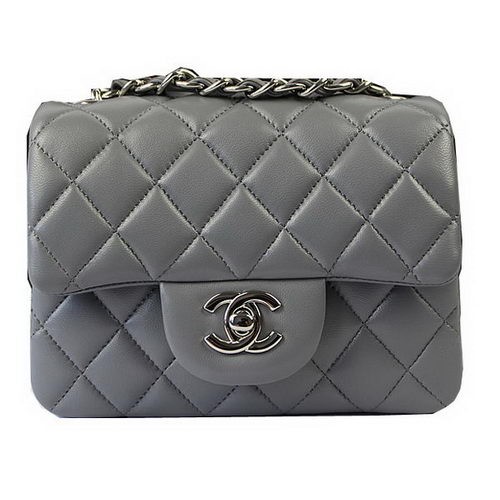 Borsa con patta Chanel Classic MINI Pelle di pecora originale grigia CF1115 argento