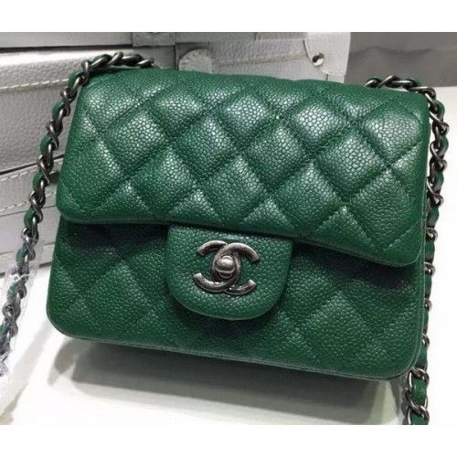 Chanel Classic MINI Flap Bag Litchi Leather A6874 Verde